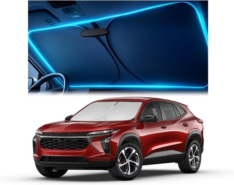 Autopect Windshield Sun Shade for Chevrolet Trax 2024 2025 – Custom Fit Sun Shield with Mirror Cut‑Out, Blocks Heat & UV, Foldable with Storage Pouch - Chevrolet Trax Windshield Sunshade - Image 1